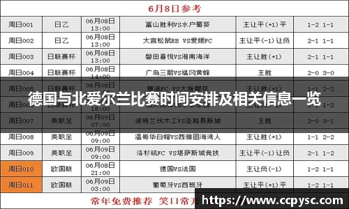 德国与北爱尔兰比赛时间安排及相关信息一览